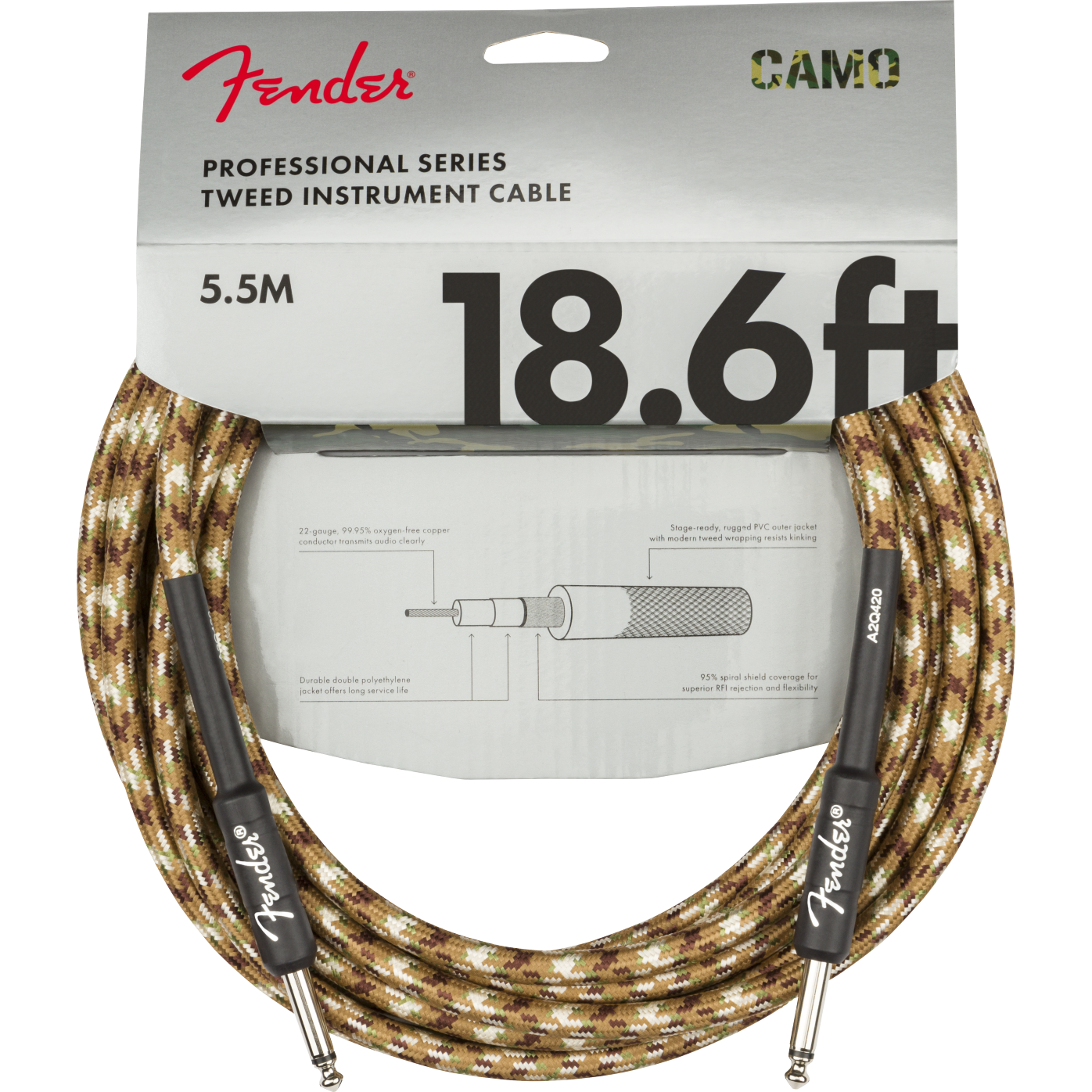 Fender Professional Series Cable, Camo 18.6ft - Bass Centre Music Store Melbourne